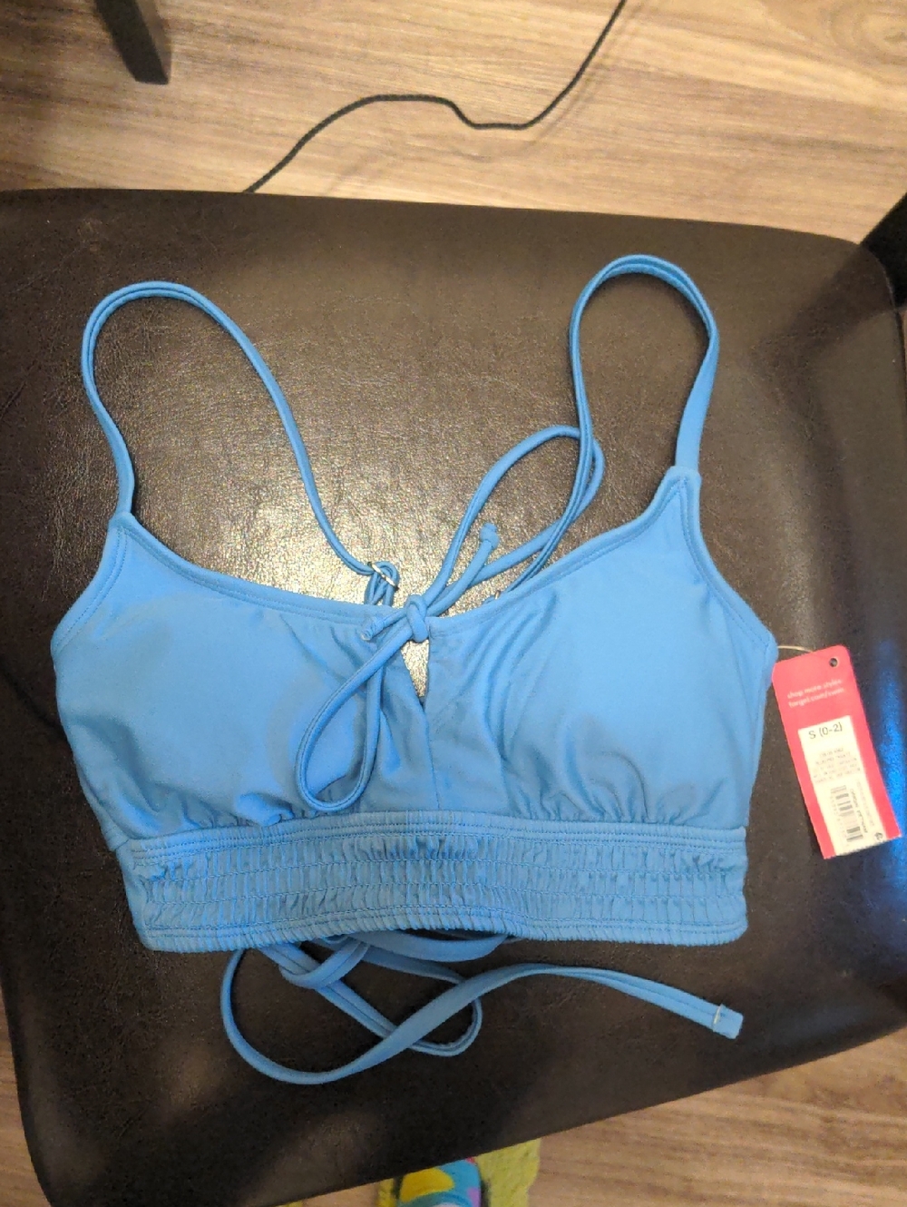 Xhilaration Light Blue Adjustable Strappy Bikini Bathing Suit Top Ties In Middle